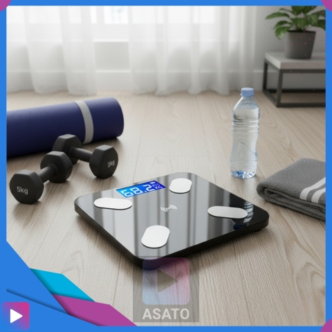 Inteligentna Waga Łazienkowa Elektroniczna Bluetooth Analityczna 32w1 z Aplikacją i Pomiarem Tłuszczu ASATO®