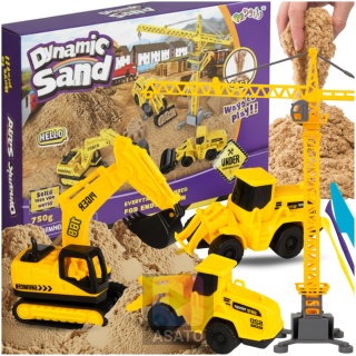 Piasek Kinetyczny Dynamic Sand Zestaw Plac Budowy 750 g Koparka Dźwigi Dla Dzieci ASATO®