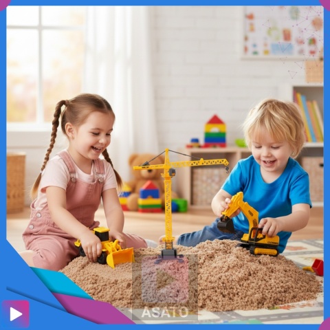 Piasek Kinetyczny Dynamic Sand Zestaw Plac Budowy 750 g Koparka Dźwigi Dla Dzieci ASATO®