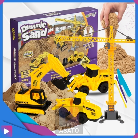 Piasek Kinetyczny Dynamic Sand Zestaw Plac Budowy 750 g Koparka Dźwigi Dla Dzieci ASATO®