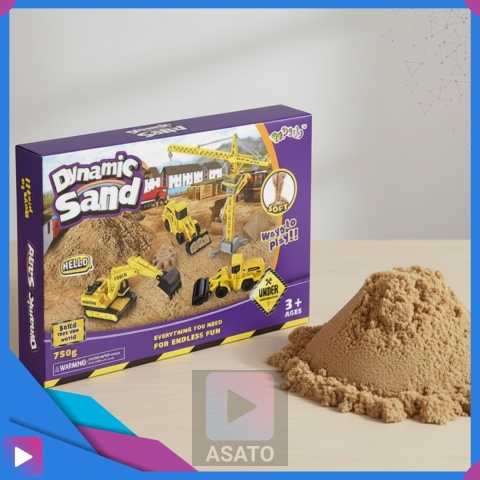 Piasek Kinetyczny Dynamic Sand Zestaw Plac Budowy 750 g Koparka Dźwigi Dla Dzieci ASATO®