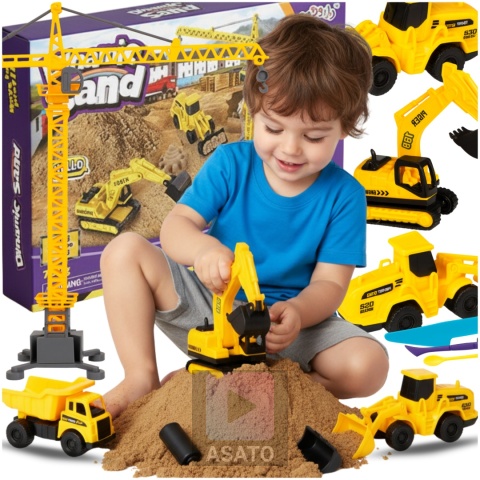 Piasek Kinetyczny Dynamic Sand Zestaw Plac Budowy 750 g Koparka Dźwigi Dla Dzieci ASATO®
