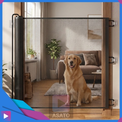 Bramka zabezpieczająca 130x78 ASATO® Na Schody Drzwi Dla Dzieci Psa Rolowana Czarna Barierka Zabezpieczająca