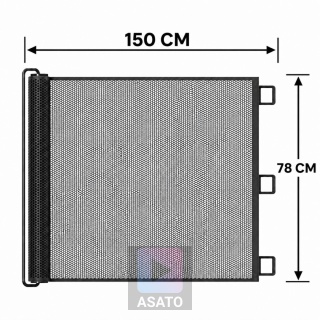 Bramka zabezpieczająca 150x78 cm ASATO® Na Schody Drzwi Dla Dzieci Psa Rolowana Czarna Barierka Zabezpieczająca