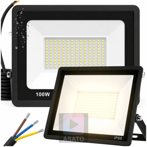 Halogen Naświetlacz LED 100W IP66 4000K ASATO® Zewnętrzny Lampa Robocza Na Elewację Garaż Warsztat