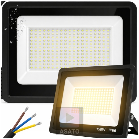 Halogen Naświetlacz LED 150W 6500K IP66 ASATO® Zewnętrzny Lampa Robocza Na Elewację Garaż Warsztat