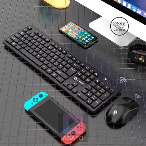 Klawiatura Bezprzewodowa Niskoprofilowa Mysz na Baterie Komputer Laptop
