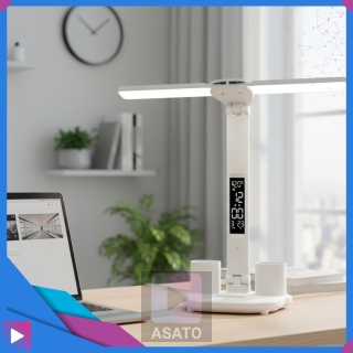Lampka Biurkowa LED 6w1 Wyświetlacz Zegar Organizer Podwójne Ramiona i USB ASATO®