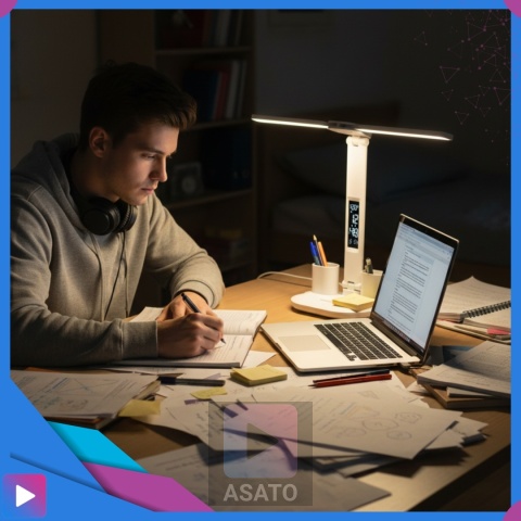 Lampka Biurkowa LED 6w1 Wyświetlacz Zegar Organizer Podwójne Ramiona i USB ASATO®