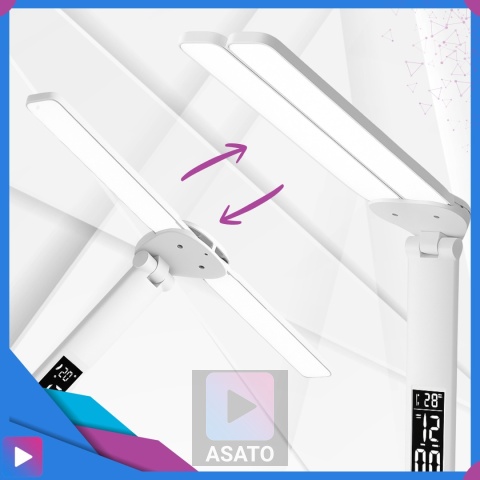 Lampka Biurkowa LED 6w1 Wyświetlacz Zegar Organizer Podwójne Ramiona i USB ASATO®