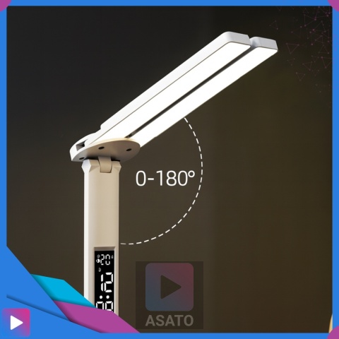 Lampka Biurkowa LED 6w1 Wyświetlacz Zegar Organizer Podwójne Ramiona i USB ASATO®