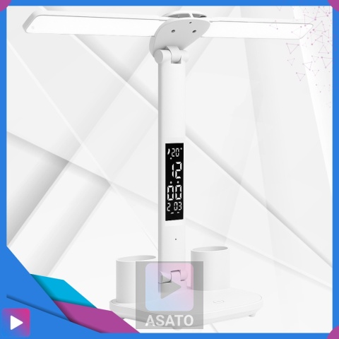 Lampka Biurkowa LED 6w1 Wyświetlacz Zegar Organizer Podwójne Ramiona i USB ASATO®