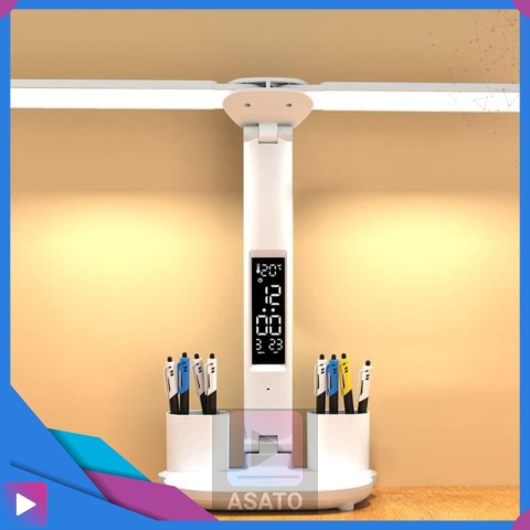 Lampka Biurkowa LED 6w1 Wyświetlacz Zegar Organizer Podwójne Ramiona i USB ASATO®
