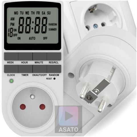 Programator Czasowy do Gniazdka Gniazdkowy LCD 10 Programów Bateria ASATO®