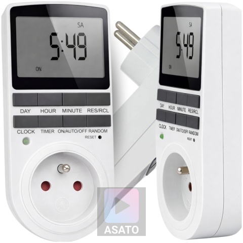 Programator Czasowy do Gniazdka Gniazdkowy LCD 10 Programów Bateria ASATO®