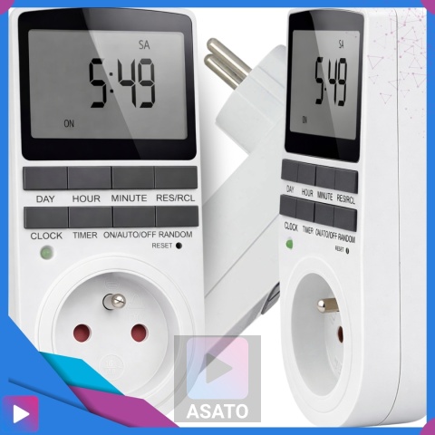 Programator Czasowy do Gniazdka Gniazdkowy LCD 10 Programów Bateria ASATO®