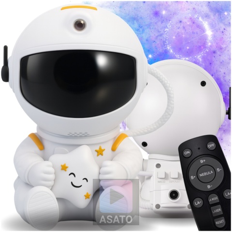 Projektor Gwiazd Astronauta Siedzący LED 8 Trybów Pilot Ruchoma Głowa Lampka Nocna ASATO®