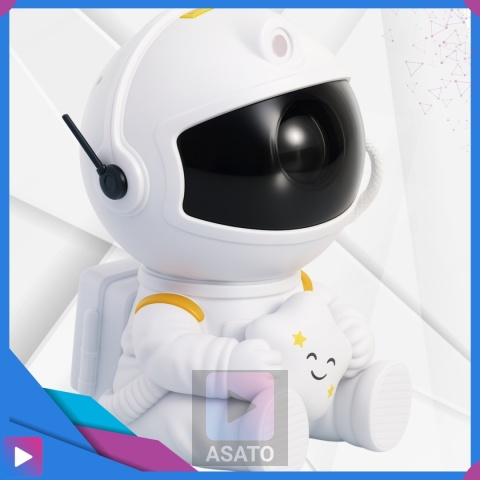 Projektor Gwiazd Astronauta Siedzący LED 8 Trybów Pilot Ruchoma Głowa Lampka Nocna ASATO®