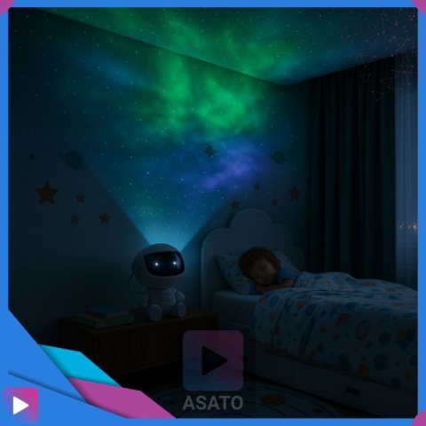 Projektor Gwiazd Astronauta Siedzący LED 8 Trybów Pilot Ruchoma Głowa Lampka Nocna ASATO®