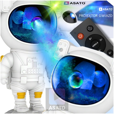Projektor Gwiazd Astronauta Stojący LED 8 Trybów Pilot Ruchoma Głowa Lampka Nocna ASATO®
