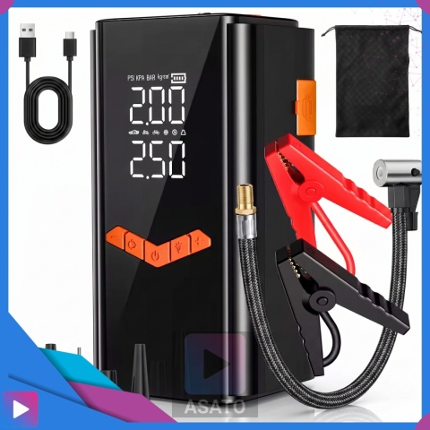 Jump starter do samochodu z kompresorem ASATO® Mi65 N2 150 PSI 6000 mAh powerbank latarka