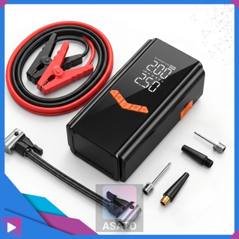 Jump starter do samochodu z kompresorem ASATO® Mi65 N2 150 PSI 6000 mAh powerbank latarka