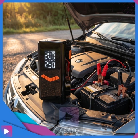 Jump starter do samochodu z kompresorem ASATO® Mi65 N2 150 PSI 6000 mAh powerbank latarka