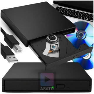 Zewnętrzna Napęd Odtwarzacz Nagrywarka DVD CD USB 2.0 ASATO® do laptopa komputera Windows Mac Linux