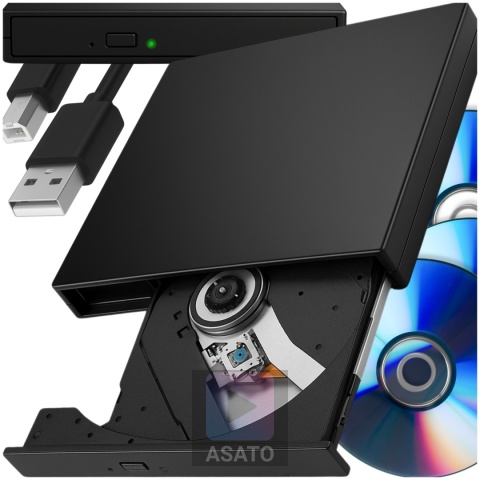 Zewnętrzna Napęd Odtwarzacz Nagrywarka DVD CD USB 2.0 ASATO® do laptopa komputera Windows Mac Linux
