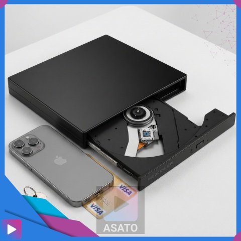 Zewnętrzna Napęd Odtwarzacz Nagrywarka DVD CD USB 2.0 ASATO® do laptopa komputera Windows Mac Linux