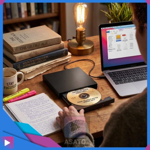 Zewnętrzna Napęd Odtwarzacz Nagrywarka DVD CD USB 2.0 ASATO® do laptopa komputera Windows Mac Linux