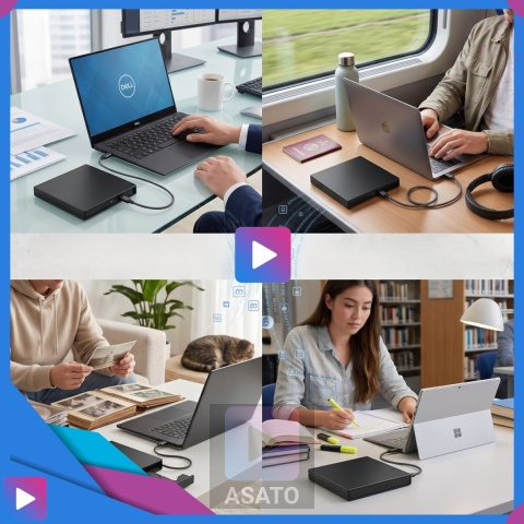 Zewnętrzna Napęd Odtwarzacz Nagrywarka DVD CD USB 2.0 ASATO® do laptopa komputera Windows Mac Linux