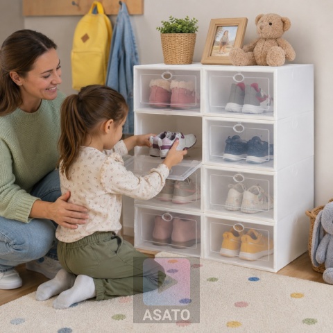 10x Pudełka na Buty Plastikowe Składane Wytrzymałe do Szafy na Korytarz Premium