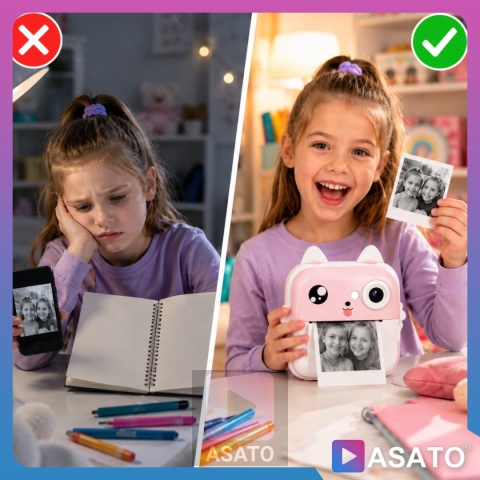 Aparat Drukujący Zdjęcia dla Dzieci Drukarka MINI Termiczna Drukuś 5.0 + 13 Rolek Aparat Do Zdjęć Natychmiastowych