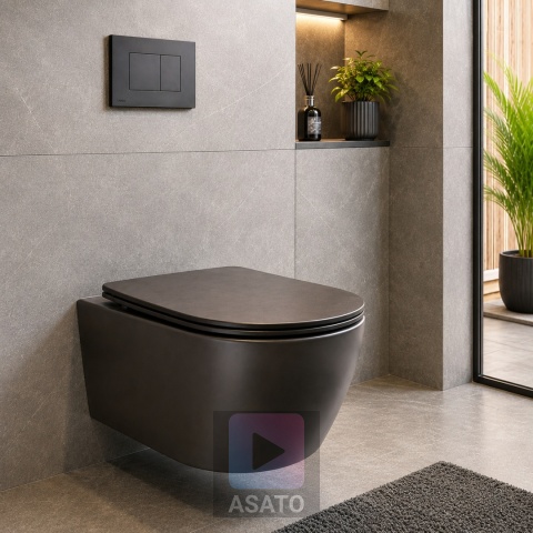 Deska Sedesowa Wolnoopadająca 1046 Black Czarna Duroplast 42x36cm ASATO® Antybakteryjna Twarda - Uniwersalna