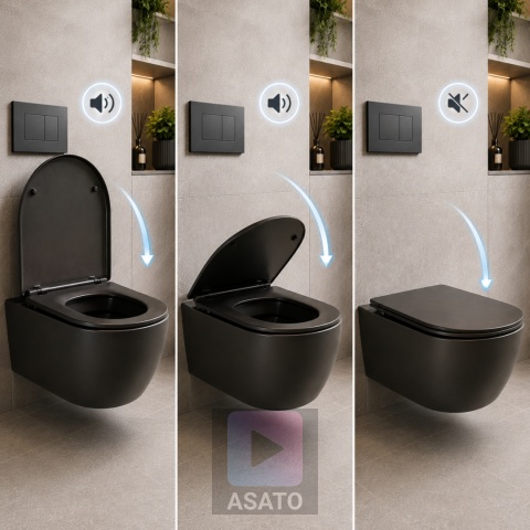 Deska Sedesowa Wolnoopadająca 1046 Black Czarna Duroplast 42x36cm ASATO® Antybakteryjna Twarda - Uniwersalna