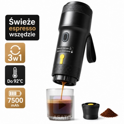 Mini Ekspres Ciśnieniowy Do Kawy Turystyczny Przenośny na Kapsłułki i Kawę Mieloną 60ml USB