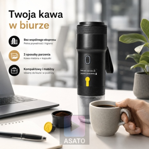 Mini Ekspres Ciśnieniowy Do Kawy Turystyczny Przenośny na Kapsłułki i Kawę Mieloną 60ml USB