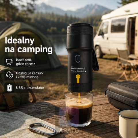 Mini Ekspres Ciśnieniowy Do Kawy Turystyczny Przenośny na Kapsłułki i Kawę Mieloną 60ml USB