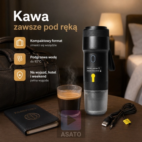 Mini Ekspres Ciśnieniowy Do Kawy Turystyczny Przenośny na Kapsłułki i Kawę Mieloną 60ml USB