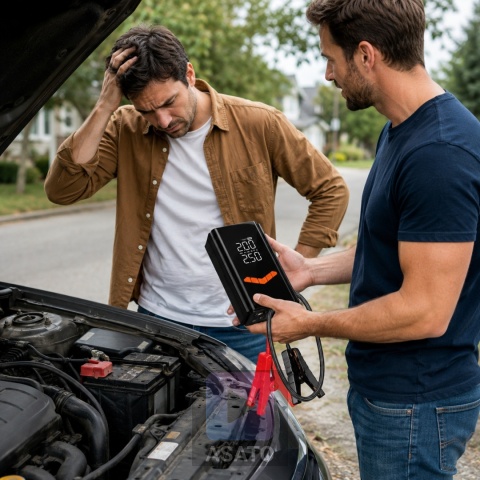 Jump starter do samochodu z kompresorem ASATO® Mi65 N2 150 PSI 6000 mAh powerbank latarka
