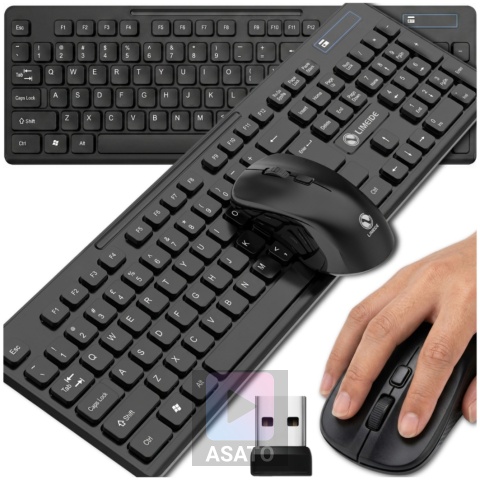 Klawiatura Bezprzewodowa Niskoprofilowa Mysz na Baterie Komputer Laptop