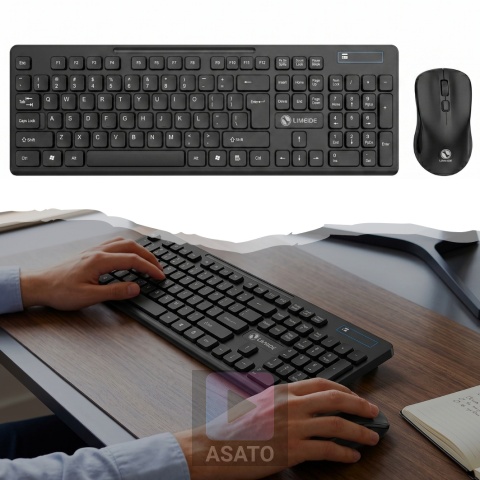 Klawiatura Bezprzewodowa Niskoprofilowa Mysz na Baterie Komputer Laptop