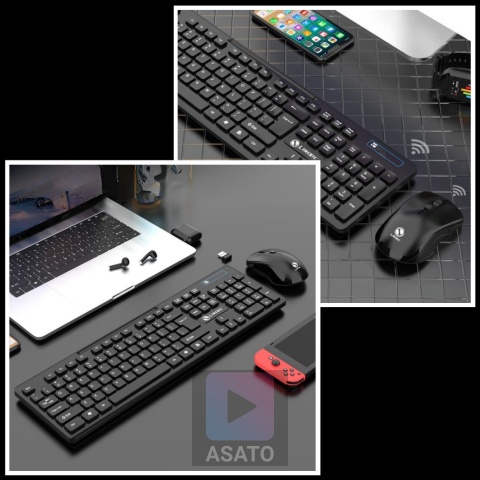 Klawiatura Bezprzewodowa Niskoprofilowa Mysz na Baterie Komputer Laptop