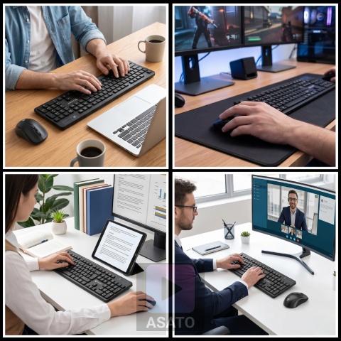 Klawiatura Bezprzewodowa Niskoprofilowa Mysz na Baterie Komputer Laptop