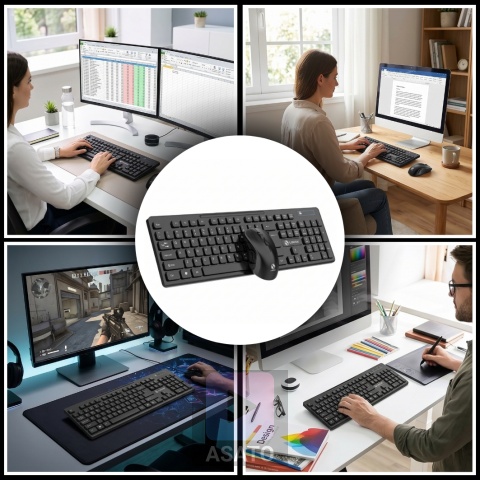 Klawiatura Bezprzewodowa Niskoprofilowa Mysz na Baterie Komputer Laptop