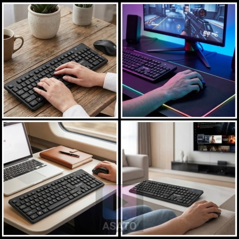 Klawiatura Bezprzewodowa Niskoprofilowa Mysz na Baterie Komputer Laptop