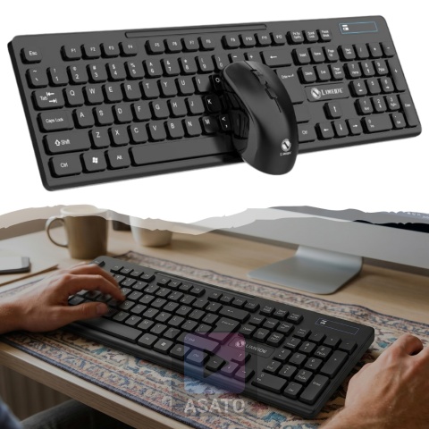 Klawiatura Bezprzewodowa Niskoprofilowa Mysz na Baterie Komputer Laptop
