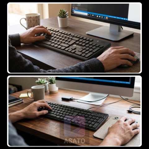 Klawiatura Bezprzewodowa Niskoprofilowa Mysz na Baterie Komputer Laptop