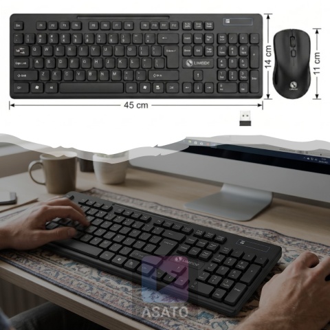 Klawiatura Bezprzewodowa Niskoprofilowa Mysz na Baterie Komputer Laptop